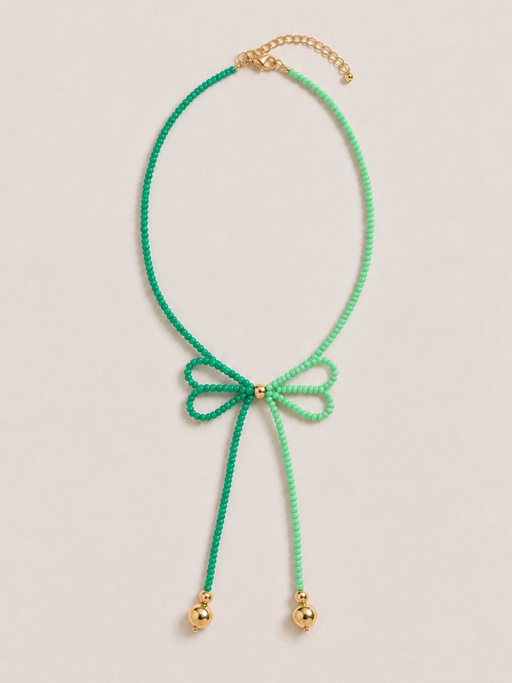New! Preppy Colorful Green Beaded Bow Necklace NWOT 5067
